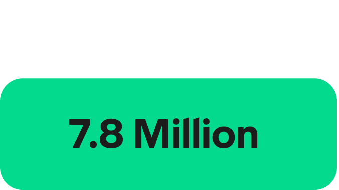 A green rectangle with rounded edges and the words '7.8 Million' written in a Black font in the centre